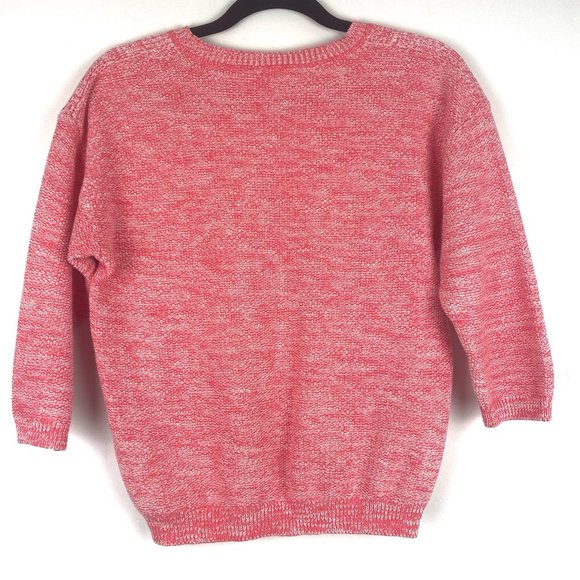 J Crew Pink White Knit Marled 3/4 Sleeve Seed Stitch Crewneck Pullover Sweater - Picture 4 of 5